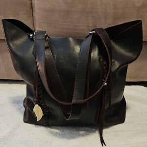 Raj Leather Tote Bag Fringe in Dark Brown